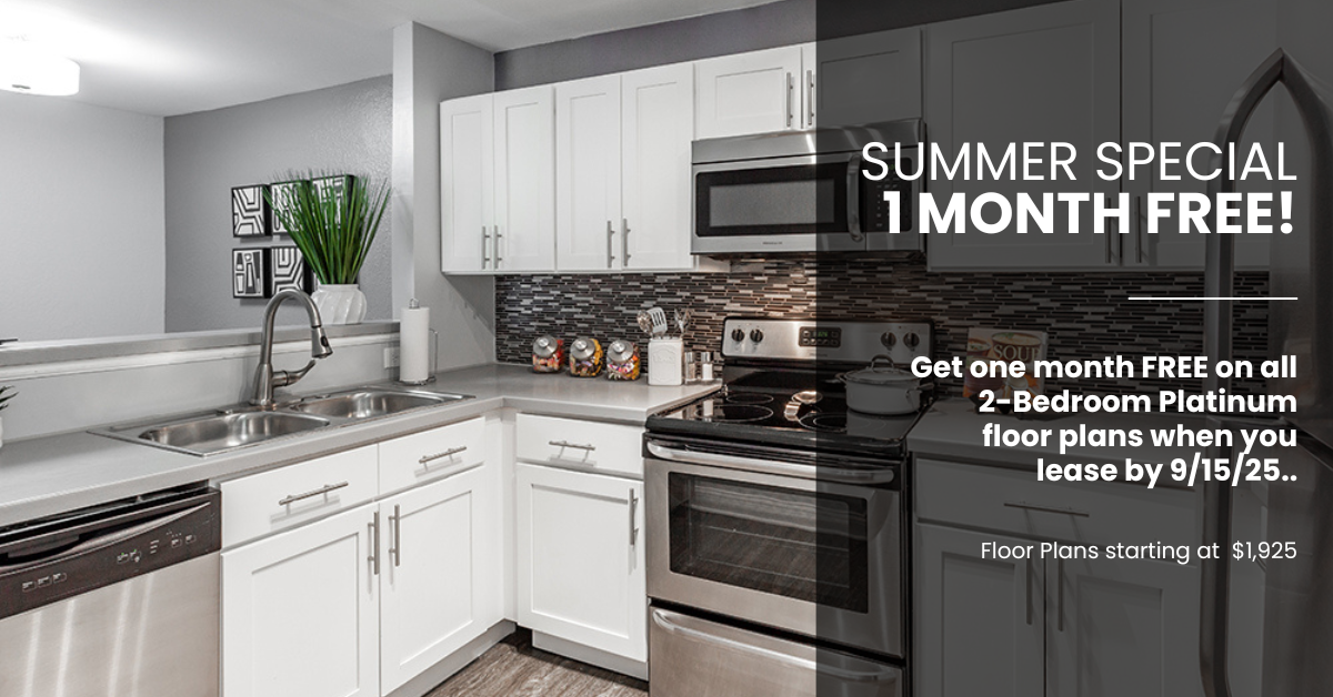 July Special | Platinum 2 Bedroom Floor Plan | Lease by July 31st, for 1 month free on a 13 month lease!
